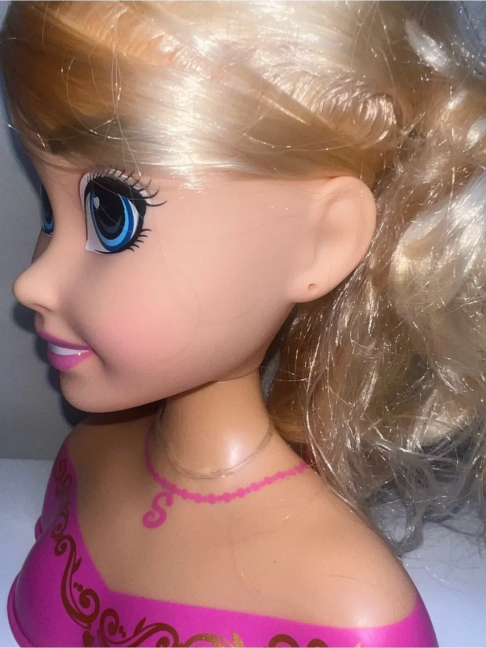 Blonde Styling Head Doll Bust with Pink Outfit
